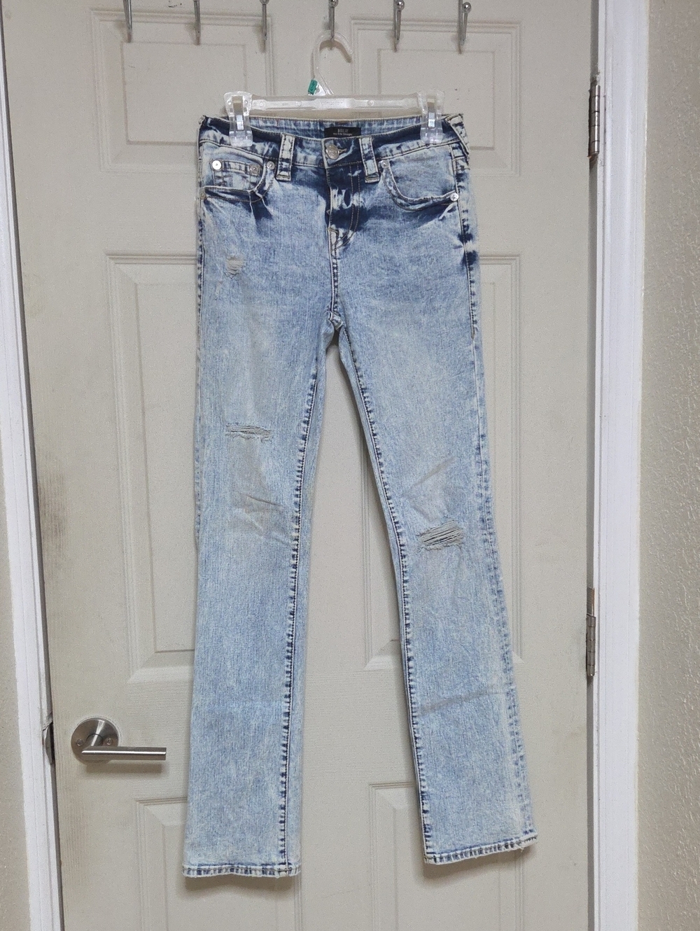 True Religion Light Blue Acid-Wash Straight-Leg Jeans Sz 26